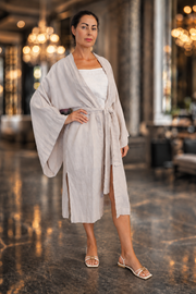 Sora Natural Keten Yarasa Kol Uzun Kimono