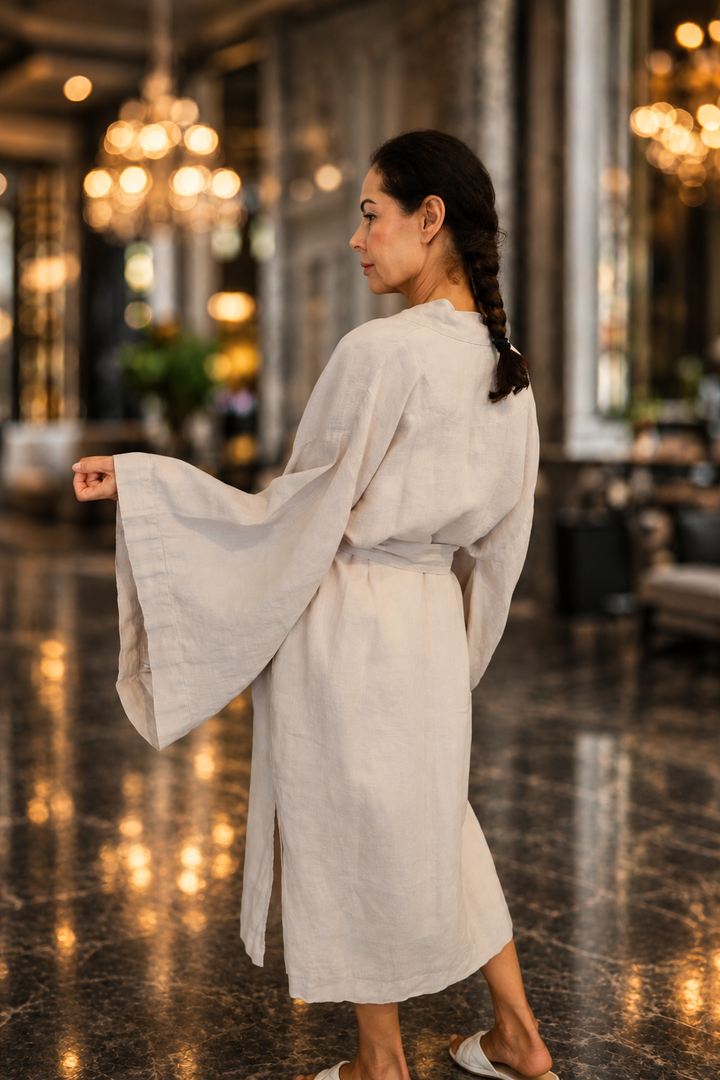 Sora Natural Keten Yarasa Kol Uzun Kimono